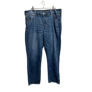 American Eagle Tomgirl Jeans Size 16 Long Mid-Rise Relaxed Fit Distressed Look B